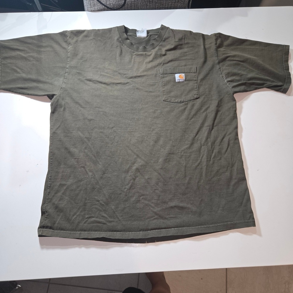 Vintage Carhartt Faded Olive Green Distressed Pocket T-Shirt Mens XL Thrashed